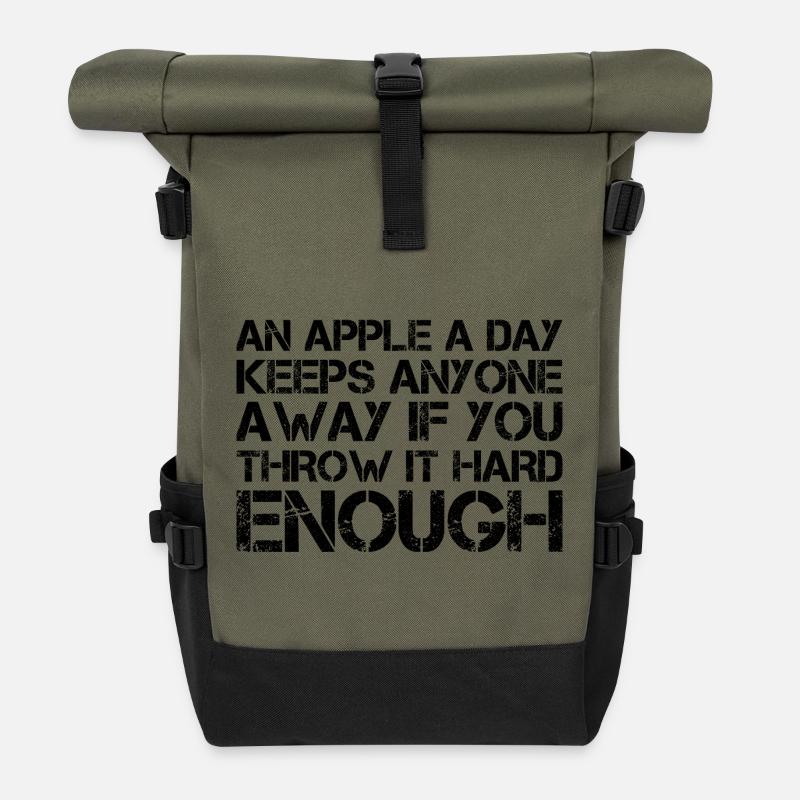 an apple a day keeps anyone away if you throw - Rolltop Rucksack - Olive/Schwarz
