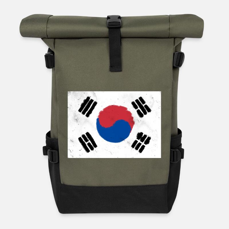 Drapeau de la Corée du Sud - Sac à dos roll top - olive/noir