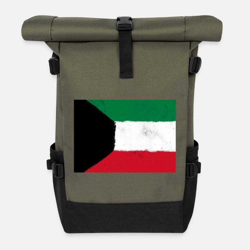 Flagge von Kuwait - Rolltop Rucksack - Olive/Schwarz