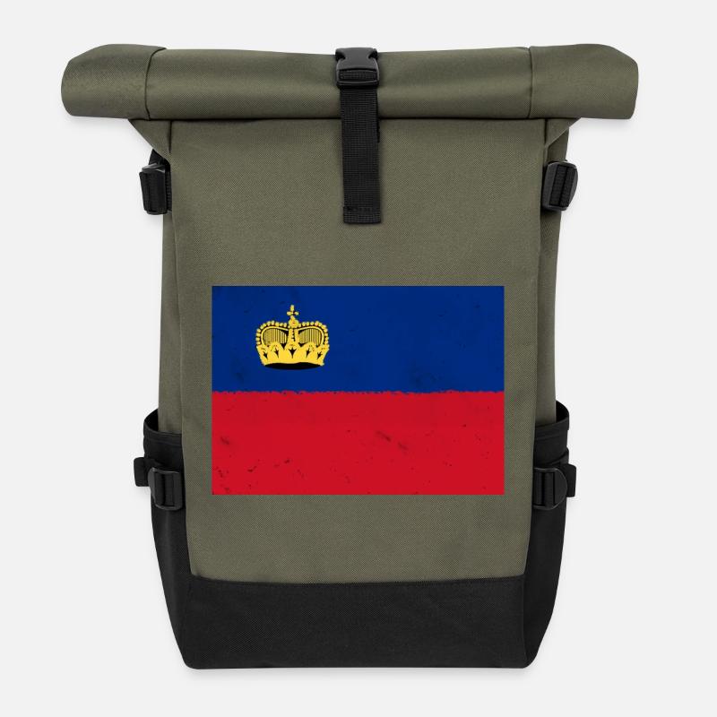 Flagge von Liechtenstein - Rolltop Rucksack - Olive/Schwarz