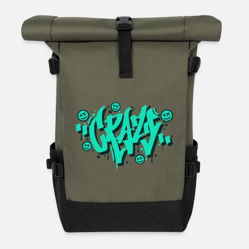 Crazy Graffiti Letters Design - Roll Top Backpack - olive/black