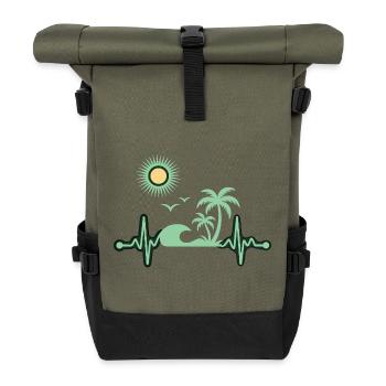 Tropical Palm Holiday Sea - Roll Top Backpack - olive/black - Front