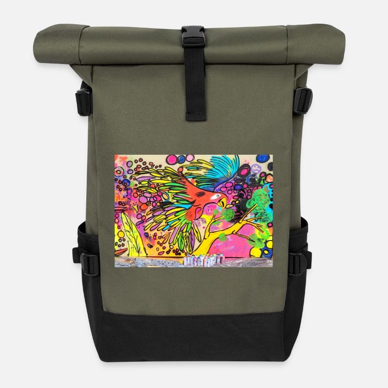 Bunter Papagei - Rolltop Rucksack - Olive/Schwarz