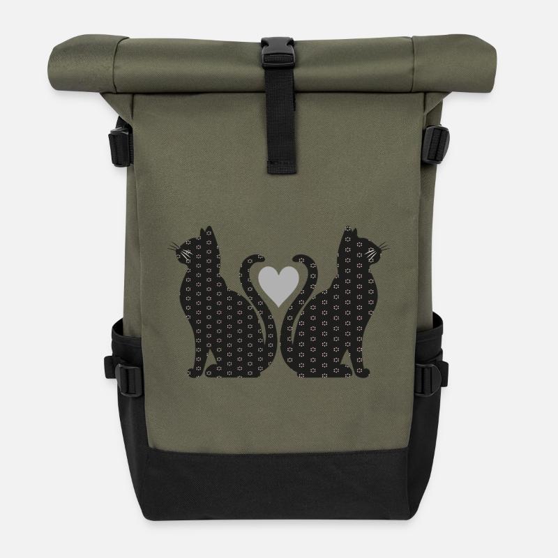 Paire de chats - Sac à dos roll top - olive/noir