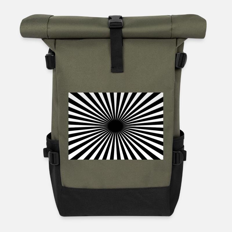 Rayons radiaux centrés hypnotiques - Sac à dos roll top - olive/noir