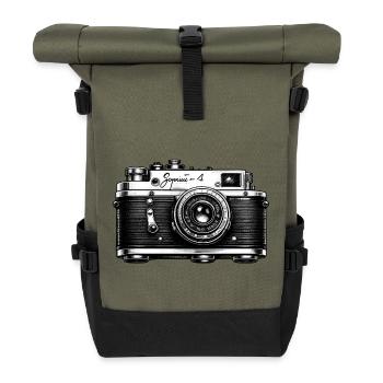 Vintage-Kamera-Skizze - Rolltop Rucksack - Olive/Schwarz - Vorne