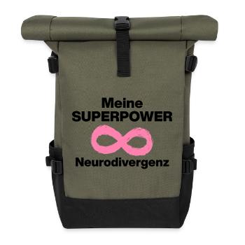 MEINE SUPERPOWER: NEURODIVERGENZ! ADHS ND POWER - Rolltop Rucksack - Olive/Schwarz - Vorne