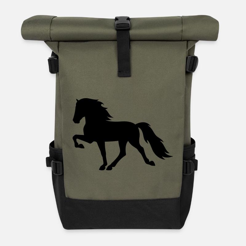Tölter Cheval islandais - Sac à dos roll top - olive/noir