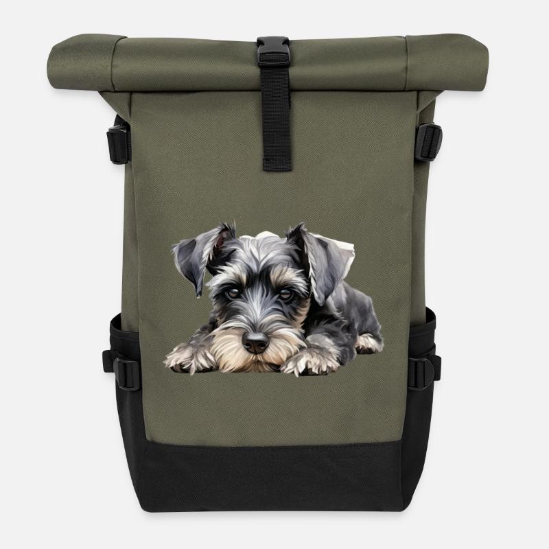 Miniature Schnauzer - Rolltop Rucksack - Olive/Schwarz