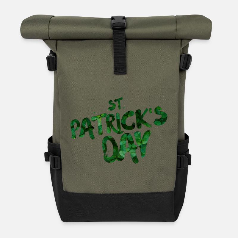 Grüne Blatt-Typo St Patrick's Day - Rolltop Rucksack - Olive/Schwarz