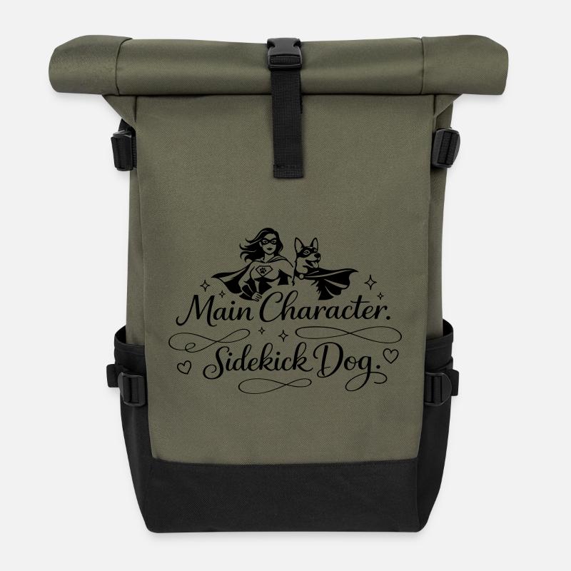 Personnage principal. Chien acolyte. - Sac à dos roll top - olive/noir