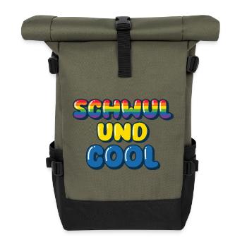 Schwul und Cool / CSD, Pride design - Rolltop Rucksack - Olive/Schwarz - Vorne