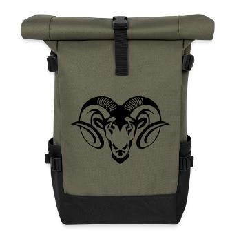 Aries zodiac sign head horns wilderness nature - Roll Top Backpack - olive/black - Front