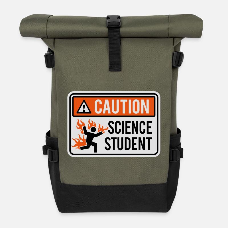 Caution science student - physics / chemistry - Roll Top Backpack - olive/black