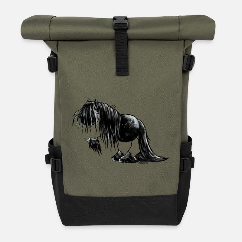 Drolliges Friesen Pferd - Friese - Rolltop Rucksack - Olive/Schwarz
