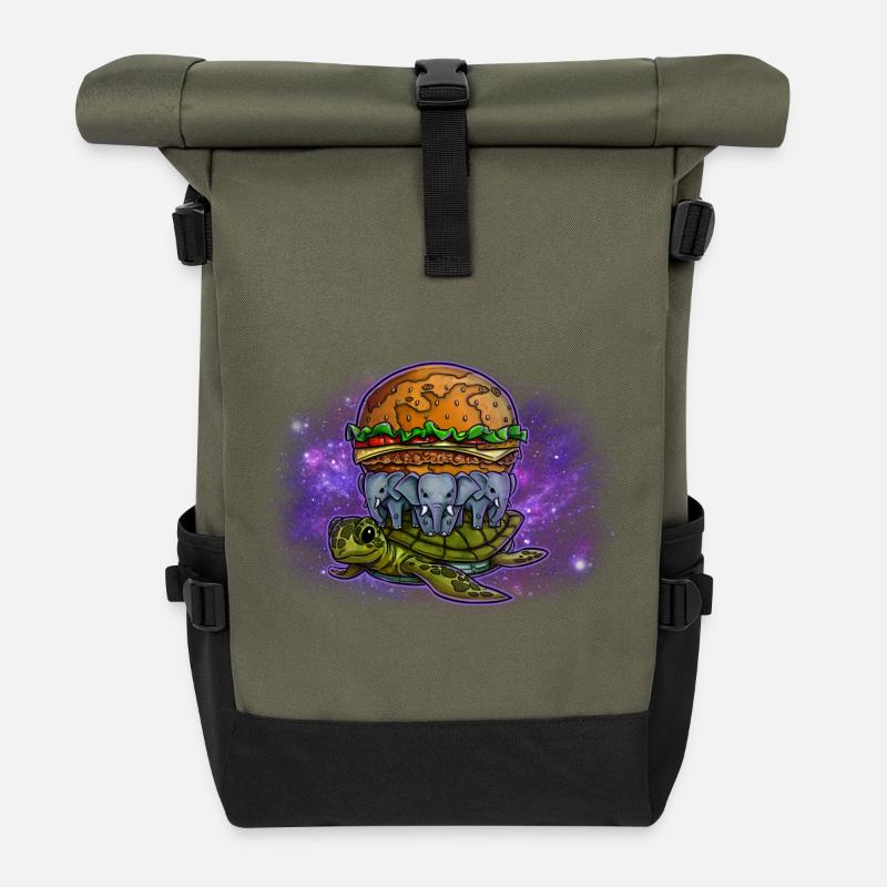 Flat Earth Burger in Space - Rolltop Rucksack - Olive/Schwarz