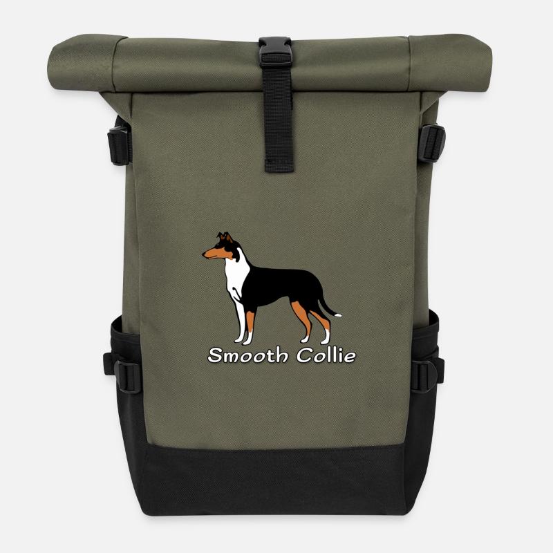 Smooth Collie tricolour - Rolltop Rucksack - Olive/Schwarz