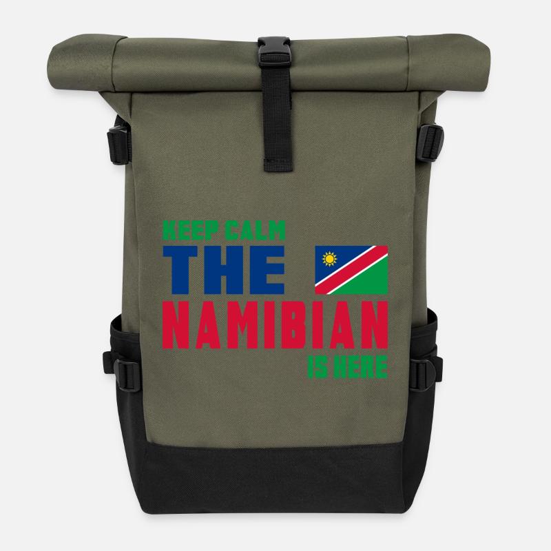 Keep Calm Namibia Flaggen Design - Rolltop Rucksack - Olive/Schwarz