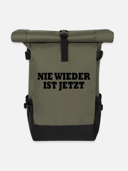 Nie wieder ist jetzt - Rolltop Rucksack - Olive/Schwarz