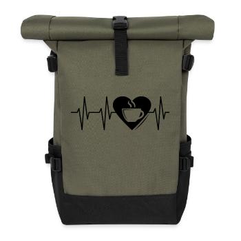 pulse, coffee, heart, love, heartbeat, symbol, enjoyment - Roll Top Backpack - olive/black - Front
