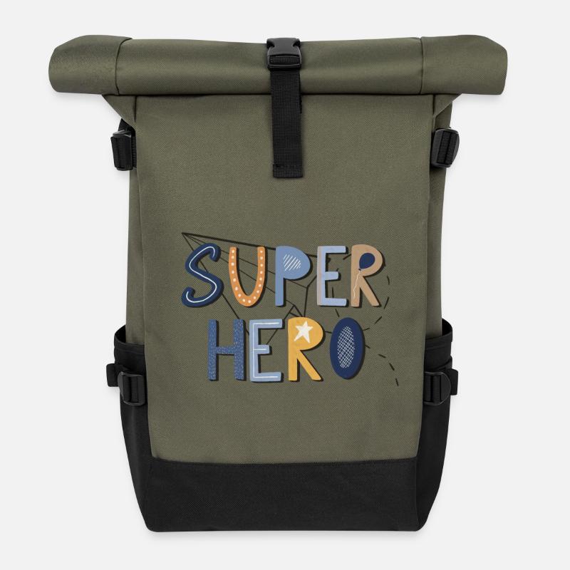 Super Hero – Starkes Design 🦸‍♂️⭐ - Rolltop Rucksack - Olive/Schwarz