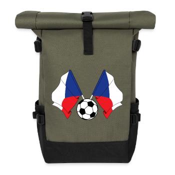 Zwei tschechische Fahnen mit einem Fußball - Rolltop Rucksack - Olive/Schwarz - Vorne