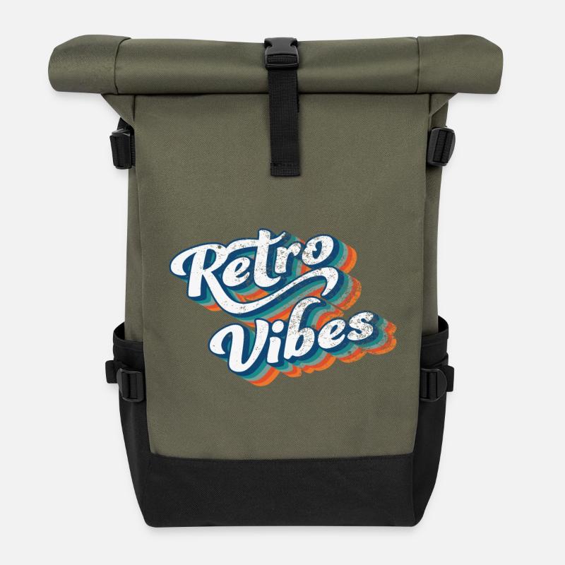Retro Vibes: Elegant Vintage Font Art - Roll Top Backpack - olive/black