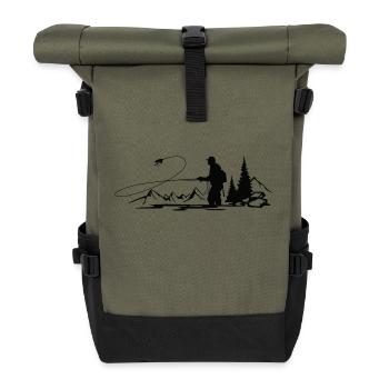 Sauerland Fliegenfischen - Rolltop Rucksack - Olive/Schwarz - Vorne