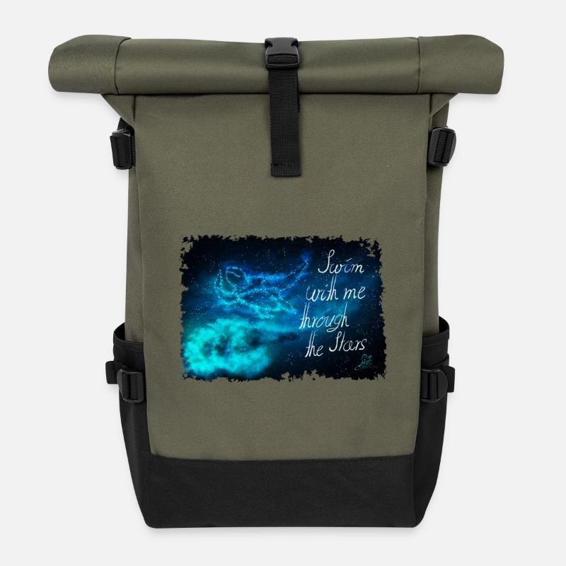 Schwimm durch die Sterne - Rolltop Rucksack - Olive/Schwarz