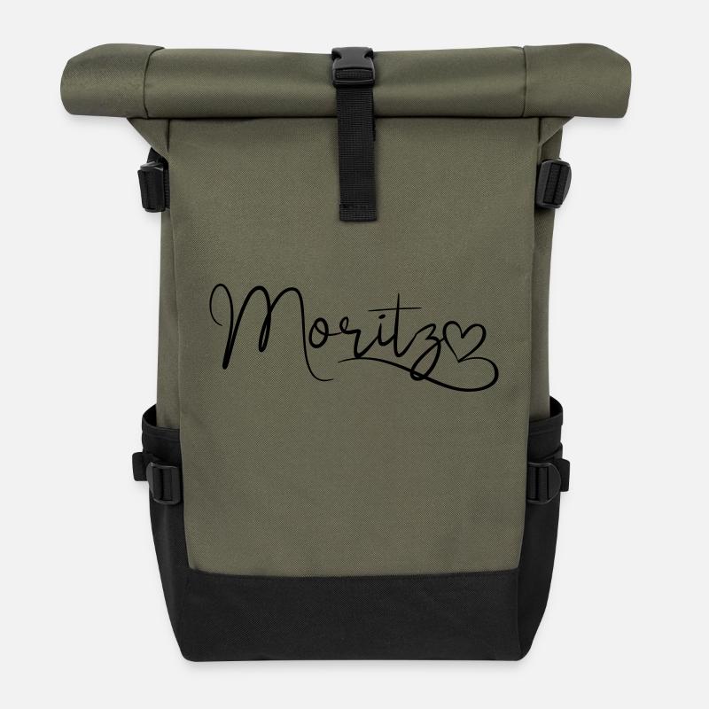 Moritz Name Vorname Herzdekor - Rolltop Rucksack - Olive/Schwarz