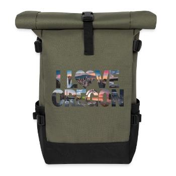 I Love Oregon für Oregon Urlauber - Rolltop Rucksack - Olive/Schwarz - Vorne