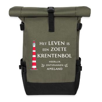 Ameland, Niederlande Leuchtturm Handzeichnung - Rolltop Rucksack - Olive/Schwarz - Vorne