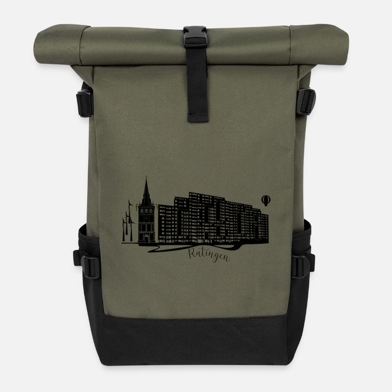 Abstract Ratingen skyline on dark background - Roll Top Backpack - olive/black