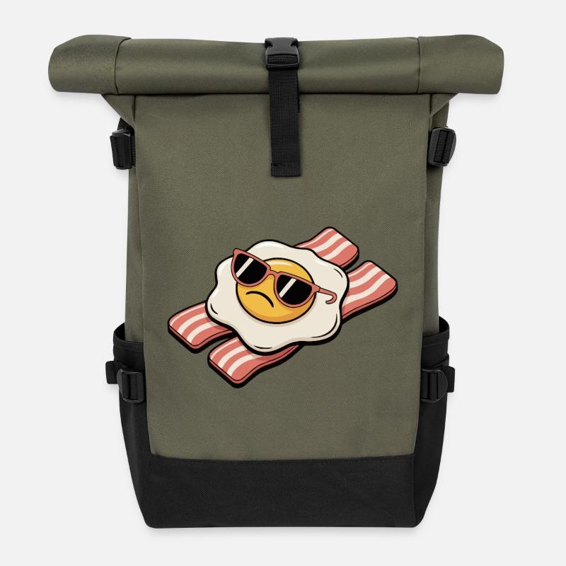 Bacon and egg - Breakfast Breakdown - Roll Top Backpack - olive/black
