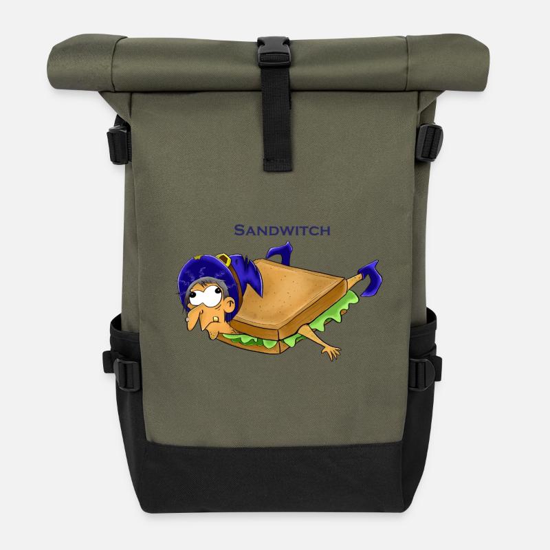 Witziges Sandwich-Mädchen Cartoon Design - Rolltop Rucksack - Olive/Schwarz