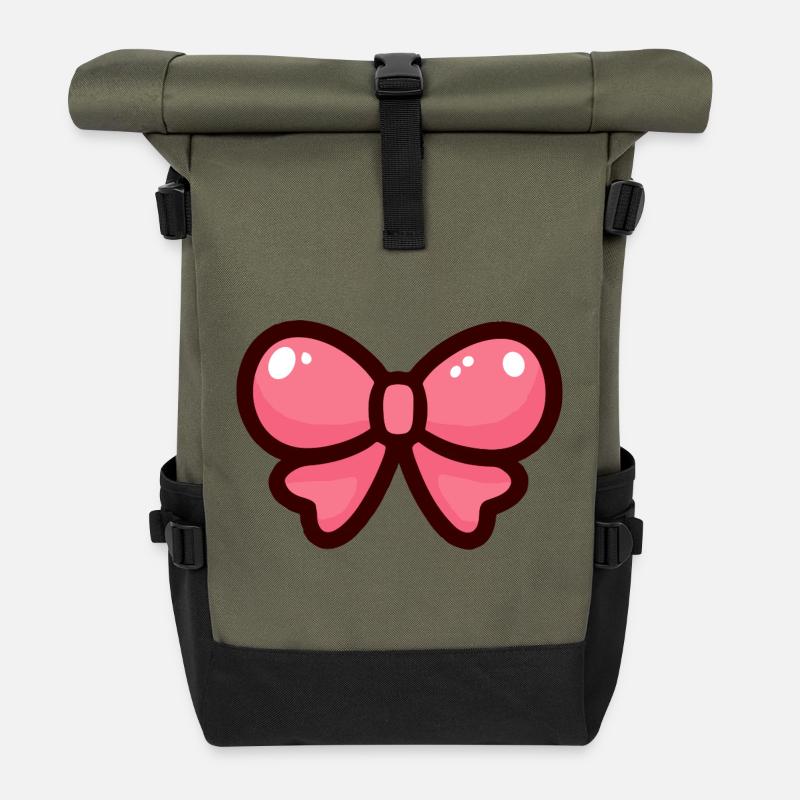 Pink Cartoon Bow Design - Roll Top Backpack - olive/black