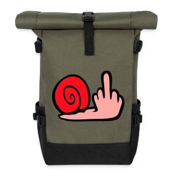 Snail Middle Finger Insult Wanker Fuck You - Roll Top Backpack - olive/black - Front