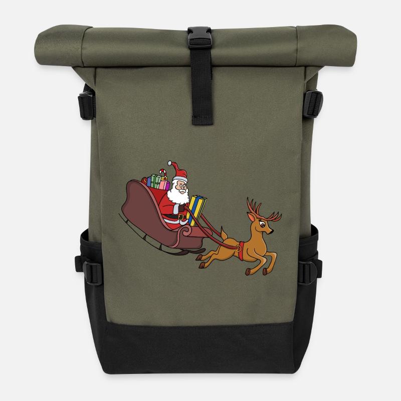 Santa Sleigh Dash und Rentierlauf - Rolltop Rucksack - Olive/Schwarz