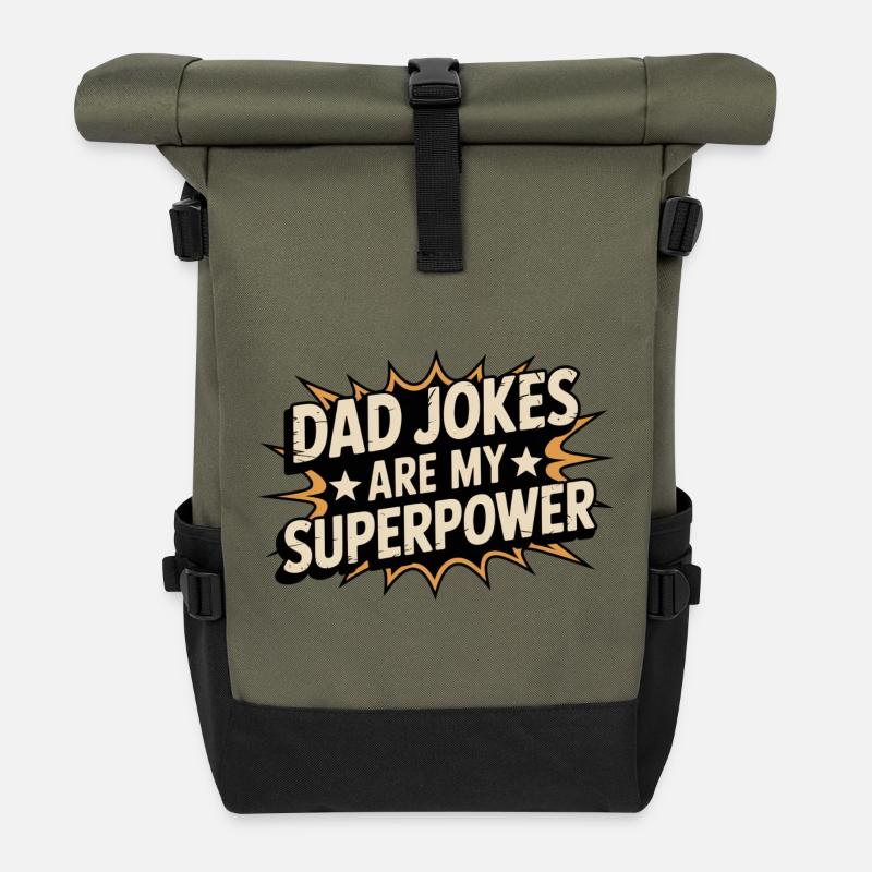 Vaterwitze sind meine Superkraft - Rolltop Rucksack - Olive/Schwarz