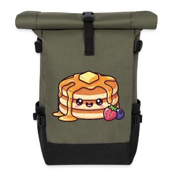 Kawaii Syrup Pancake with Berry - Roll Top Backpack - olive/black - Front