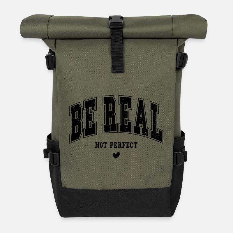 Sois vrai, pas parfait - Sac à dos roll top - olive/noir