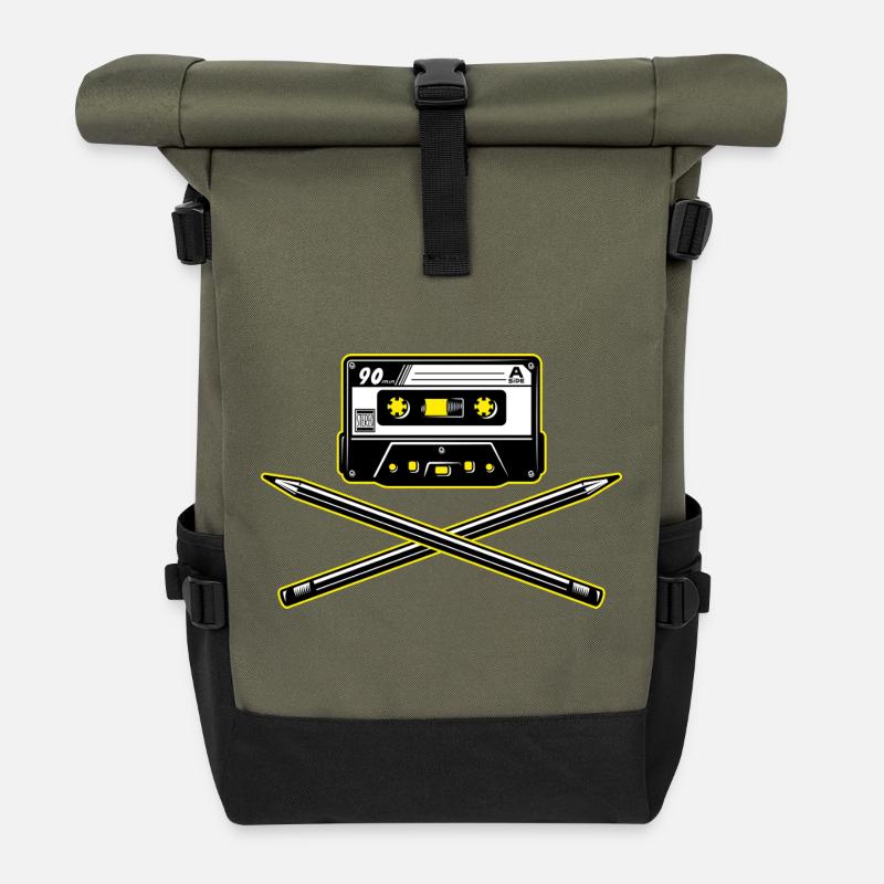 Cassette and Pencils - Roll Top Backpack - olive/black