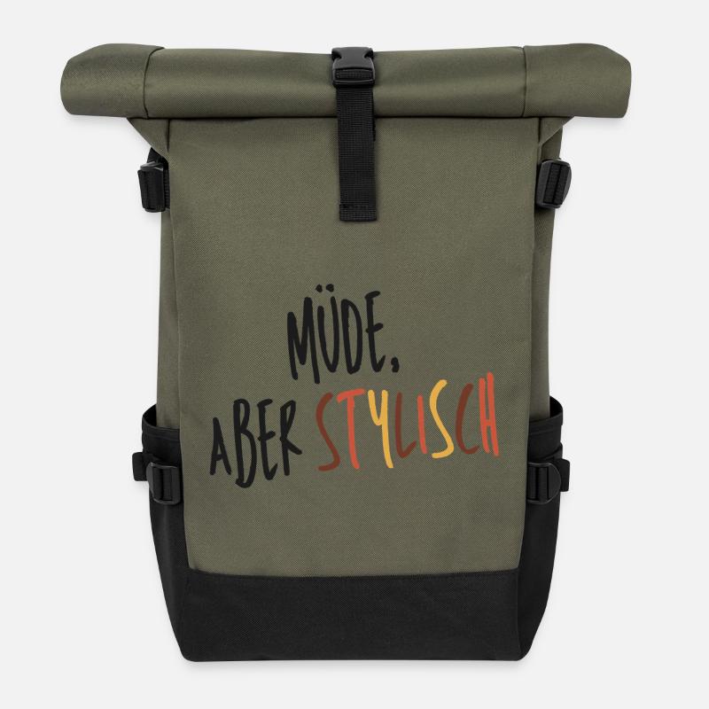 Müde aber stylisch  - Rolltop Rucksack - Olive/Schwarz
