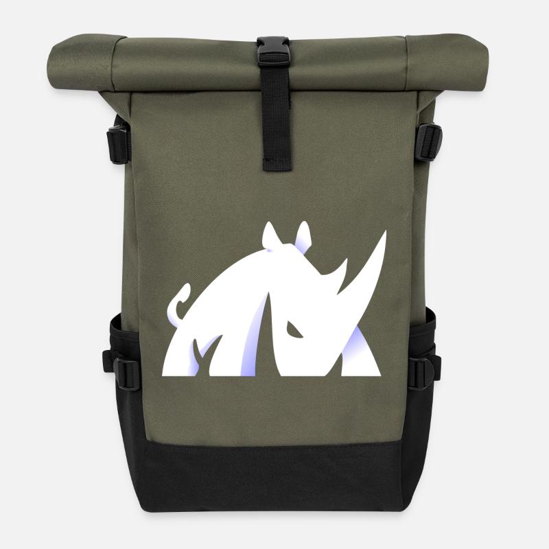 Rhinoceros design - Roll Top Backpack - olive/black