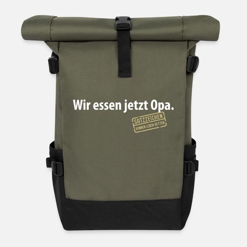 Wir essen jetzt Opa Satzzeichen Komma Leben retten - Rolltop Rucksack - Olive/Schwarz