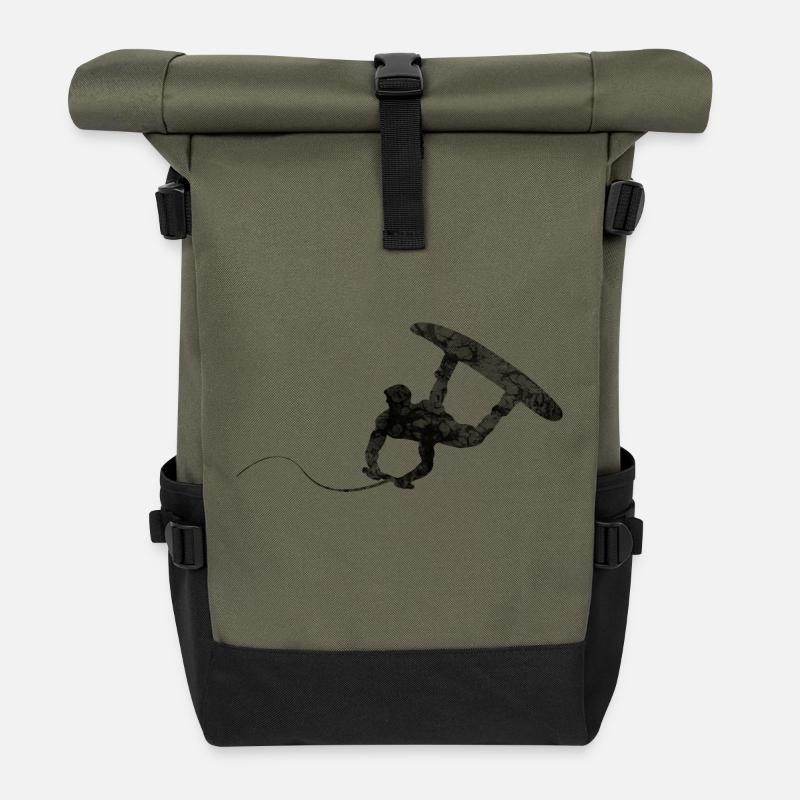 Wakeboarder schwarz Wellen Geschenk - Rolltop Rucksack - Olive/Schwarz