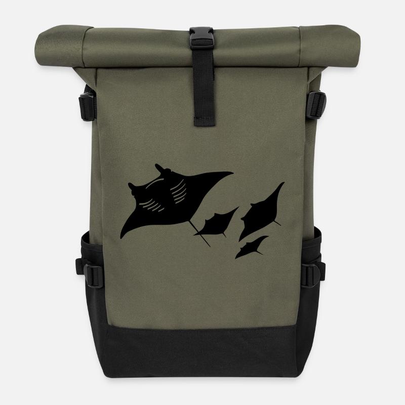 manta ray fish scuba diving dive diver ocean - Roll Top Backpack - olive/black