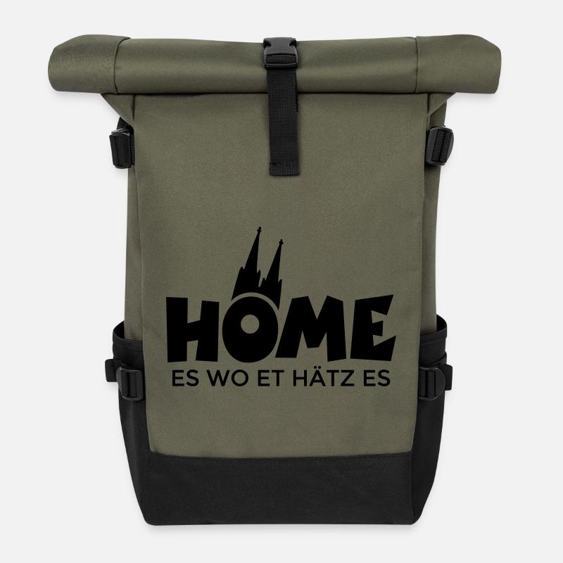 Home es wo et Hätz es - Köln mit Kölner Dom - Rolltop Rucksack - Olive/Schwarz