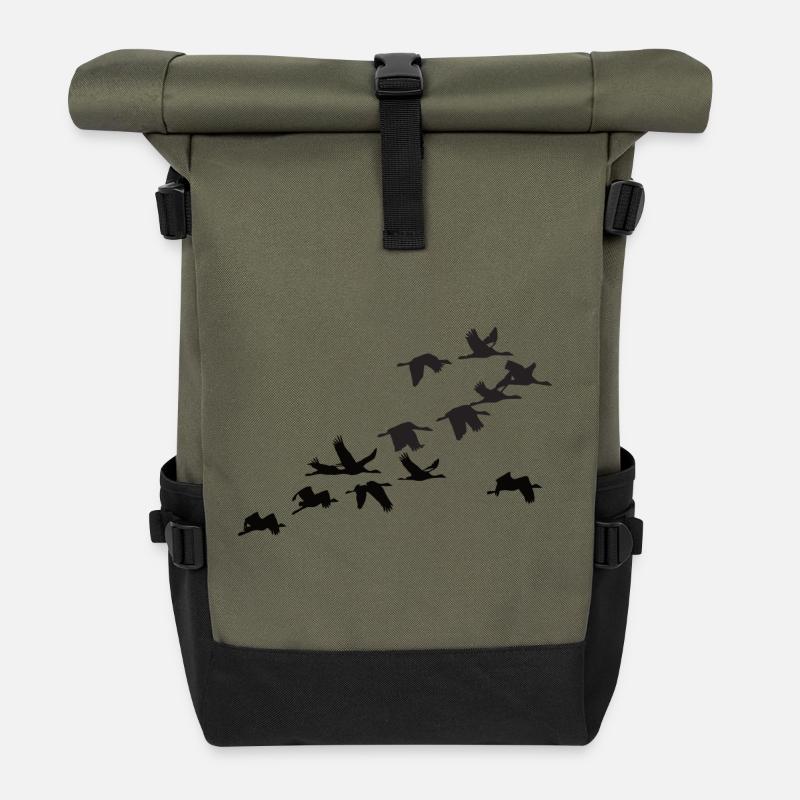 Kraniche - Rolltop Rucksack - Olive/Schwarz