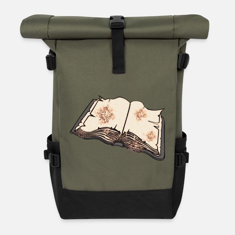 Open an old book, read - Roll Top Backpack - olive/black